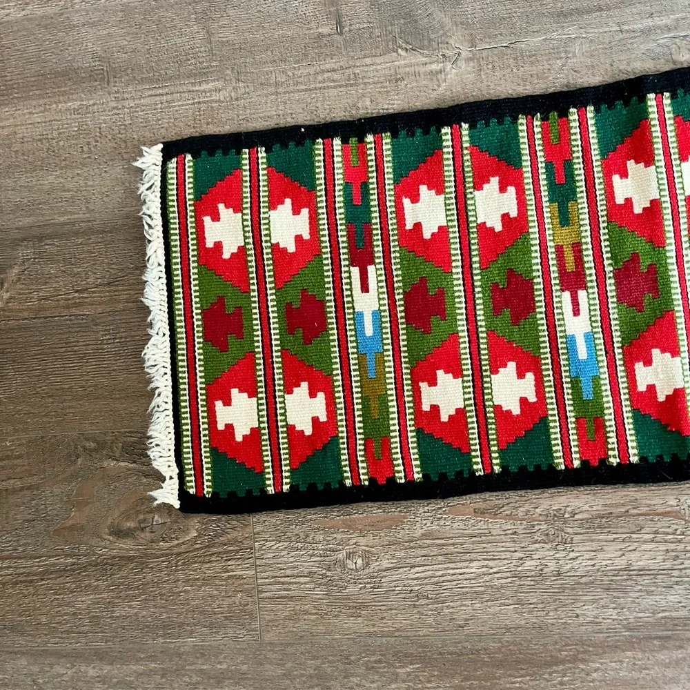 Colorful Geometric Patterned hand made wool table runner 15/39 inches